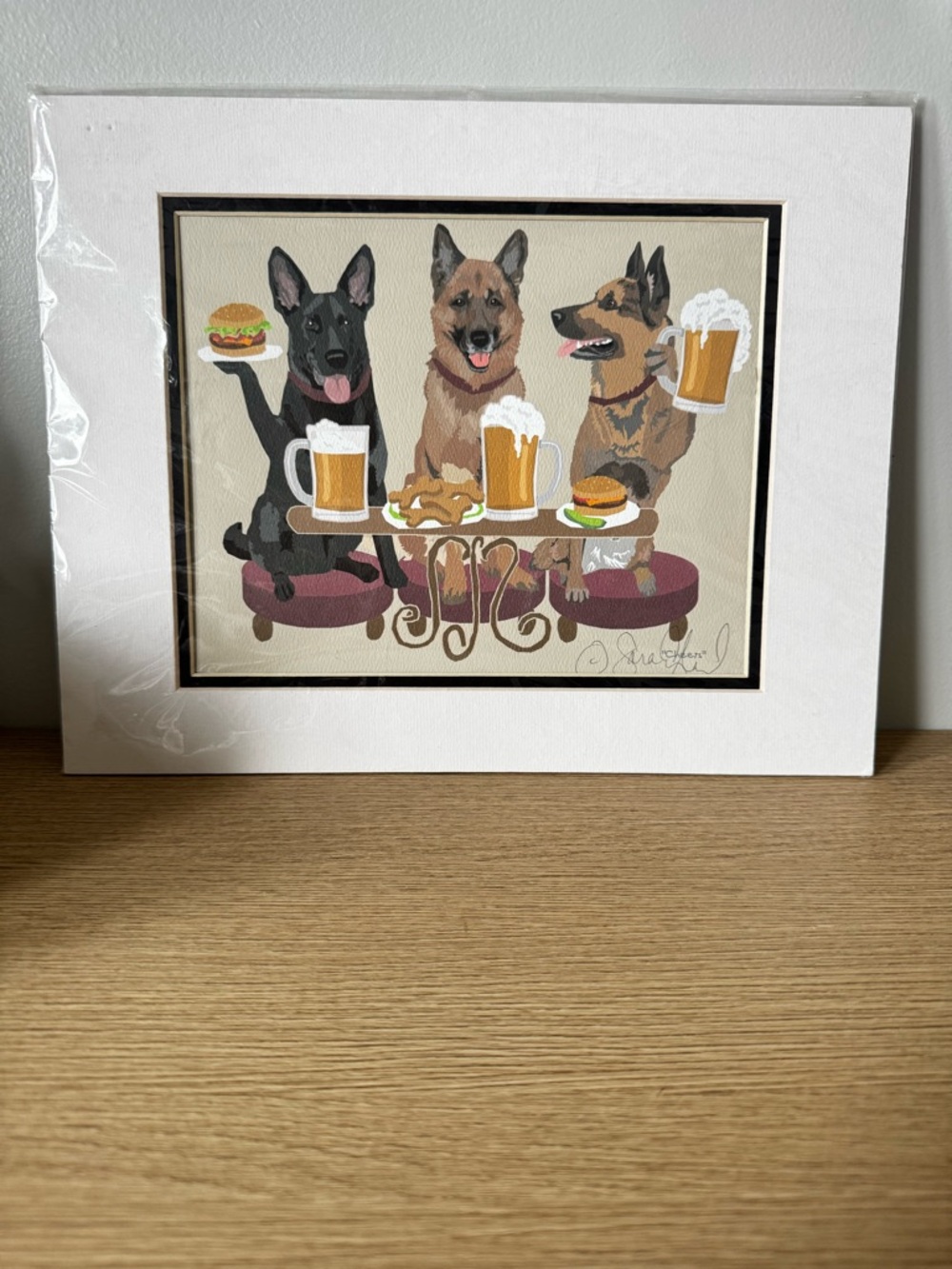 Three German Shepherds Illustration Art Print - Beige/Tan